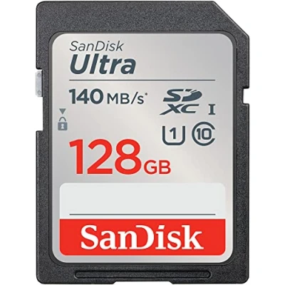 Abbildung von SanDisk Ultra SDXC UHS I Speicherkarte 128 GB (Für Kompaktkameras der Einstiegs und Mittelklasse, Full HD Videos, U1, C10,V10, bis 140 MB/s Lesegeschwindigkeit, 10 Jahre Garantie)