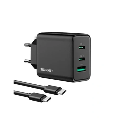 Abbildung von 65W USB C GaN Ladegerät,TECKNET 3 Port mit Ladekabel Schnellladegerät PD3.0/QC4.0 mehrfach Netzteil ladestation ladegeraet Power Charger Adapter iPhone,ipad,MacBook,Samsung