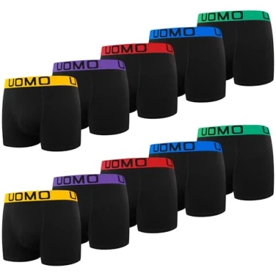 Abbildung von L&amp;K 10er Pack Herren Boxershorts aus Baumwolle mit Vorteilspack Größen M 5XL Schwarz mehrfarbigem hellem Bund Bequeme Passform ohne kratzenden Zettel 1116 H L