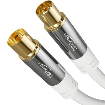 Abbildung von KabelDirekt 4K Antennenkabel, Koaxialkabel, TV Kabel weiß 3 m Fernsehkabel mit bruchfestem Metallstecker für digitales &amp; analoges Fernsehen (Antennenstecker auf Buchse DVB C/DVB T/DVB S)