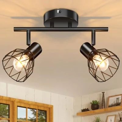 Abbildung von Kimjo Deckenstrahler LED Deckenleuchte Schwenkbar 2 Flammig Schwarz Deckenlampe Strahler E14 Wandlampe Lampe Wohnzimmer Küchenlampen Schlafzimmer