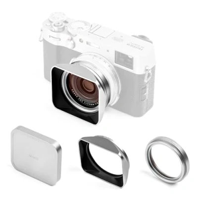 Abbildung von NiSi UV Filter Set für Fuji FUJIFILM X100VI / X100V X100T X100S X100F X100 Serie inkl. mit 49mm Adapterring, Rechteckig Streulichtblende und Objektivdeckel (Silber)