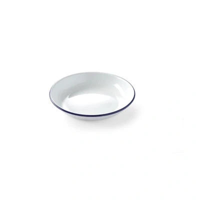 Abbildung von HENDI Emaille Teller tief Ø 24 cm stapelbar Gastro weiß blauer Rand