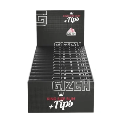 Abbildung von GIZEH BLACK King Size Slim Blättchen zum Selbstdrehen Packung mit Magnetverschluss, recyclebar 26er Pack á 34 Premium Rolling Paper (14 g/m²)