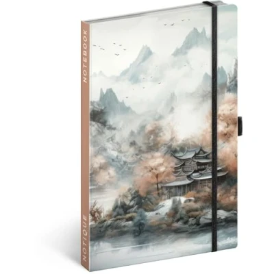 Abbildung von NOTIQUE Notizbuch Liniert mit Gummiband 13x21cm ca. A5, Designer Hardcover Notebook, Notizblock, Notizheft, Journal, Tagebuch für Erwachsene, Damen (Japan)