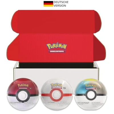 Abbildung von Pokémon Sammelkartenspiel: Pokéball Tin Box Bundle Pokéball, Premierball &amp; Mondball (9 Boosterpacks des Sammelkartenspiels 7 Stickerbögen)