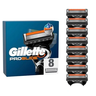 Abbildung von Gillette Proglide Klingen, 8 Original Ersatzklingen, Rasierklingen für Herren, 2x Gleitstreifen vor und nach den Klingen EverGlide unglaubliche Gründlichkeit Komfort