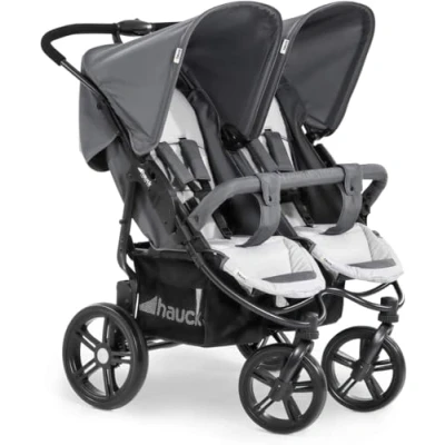 Abbildung von hauck Geschwisterwagen Roadster Duo SLX, Zwillingsbuggy ab Geburt bis 15 kg (ca. 3 Jahren) mit Liegefunktion, XL Korb, Einfach und Klein Zusammenklappbar, Große Räder (Grey/Silver)