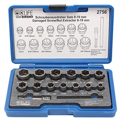 Abbildung von CCLIFE 15tlg 3/8&quot; Cr Mo Spezial Steckschlüssel Einsatz Linksausdreher Schraubenausdreher Nuss Stecknuss Muttern Entferner 8 19mm Turbonüsse