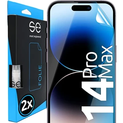 Abbildung von 2x se® 3D SCHUTZFOLIE Transparent für Apple iPhone 14 Pro Max,Selbstheilend, 100% Fingerabdruck &amp; FaceID kompatibel, einfache blasenfreie Installation, Ultra Klar, Stoß Kratzfest, aus Deutschland