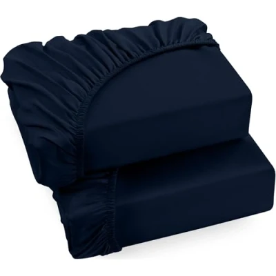 Abbildung von Utopia Bedding 2er Set Spannbettlaken 160x200cm Marineblau Gebürstete Mikrofaser Spannbetttuch 35 cm Tiefe Tasche