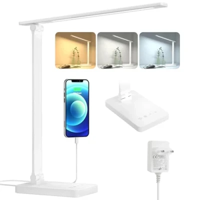 Abbildung von Lepro Schreibtischlampe, LED Tischlampe Dimmbar, Nachttischlampe 800LM 3 Farben und 5 Helligkeitsstufen, Tageslichtlampe Augenschutz, Tischleuchte, Schreibtisch Lampe für Kinder, Büro, Weiß