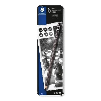 Abbildung von STAEDTLER Künstlerbleistift Mars Lumograph black, Sechskantform, hochwertige Premium Bleistifte mit spezieller Minenrezeptur, 6 ST in Metalletui, 100B G6, Schwarz