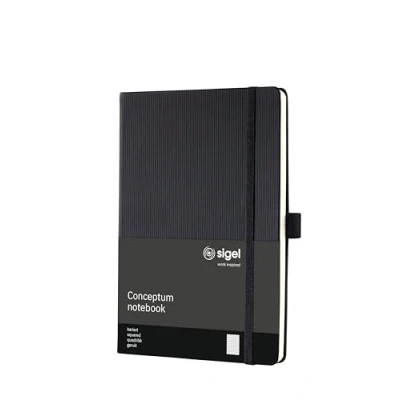 Abbildung von SIGEL CO121 Premium Notizbuch kariert, A5, Hardcover, schwarz, aus nachhaltigem Papier Conceptum mit Seitenzahlen, Inhaltsverzeichnis, Stiftschlaufe, Falttasche