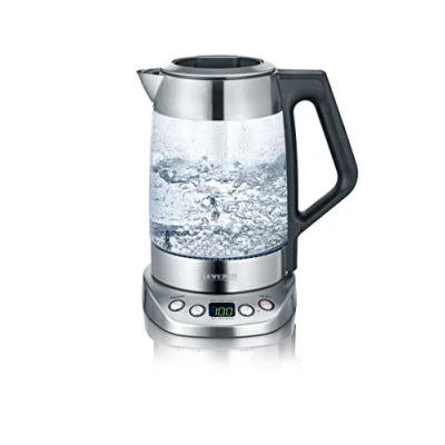 Abbildung von SEVERIN Glas Tee und Wasserkocher, Teekocher mit einstellbarer Temperatur Ziehzeit, Wasserkocher voreingestellten Teeprogrammen, 3.000 W, Edelstahl, WK 3479