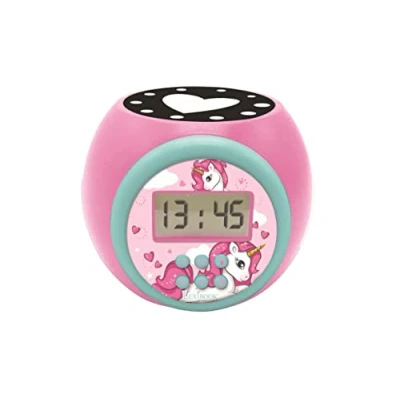Abbildung von Lexibook Projector Wecker Einhorn mit Schlummerfunktion und Weckfunktion, Nachtlicht Timer, LCD Bildschirm, Batteriebetrieb, Rosa, RL977UNI