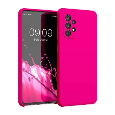 Abbildung von kwmobile Hülle kompatibel mit Samsung Galaxy A52 / 5G A52s Silikon Handy Case Handyhülle weiche Oberfläche kabelloses Laden Neon Pink