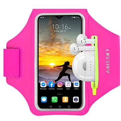Abbildung von HAISSKY Sportarmband Mit Kopfhörer Tasche Handytasche Sport für iPhone 15 Pro Max/14 Pro/13/12 Pro/11 Plus, Huawei P50 Pro/P40 Pro/Mate 50 Xiaomi, Galaxy Handyhülle Running Armband