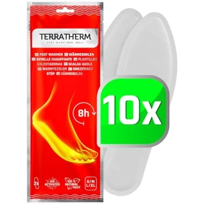 Abbildung von TerraTherm Sohlenwärmer 10 Paar L, Wärmesohlen für Schuhe Aller Art, Schuhwärmer Einlagen, 100% natürliche Wärme, Wärmeeinlagen Schuhe, Fußwärmer Sohlen 8h warme Füße