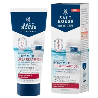 Abbildung von Salthouse Totes Meer Therapie Body Milk Urea Repair 10%, reichhaltige Inhaltsstoffe zur effizienten Juckreizberuhigung, für extrem trockene Haut, 200ml