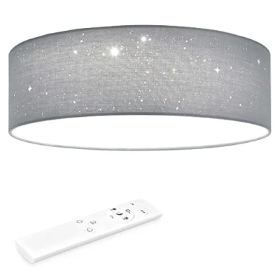 Abbildung von Navaris LED Deckenleuchte 40cm Dimmbar Farbtemperaturwechsel Fernbedienung 22W Stoff Hellgrau Sternenhimmel Wohnzimmer Lampe Schlafzimmer Deckenlampe Kinderzimmer Decke