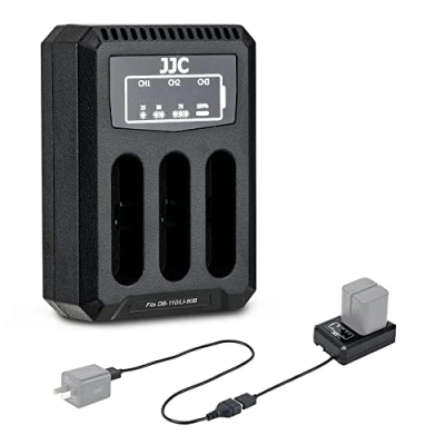 Abbildung von JJC USB Triple Ladegerät Akkulader für Ricoh GRIII, GR III HDF, GRIIIx, IIIx Olympus TG 7 6 5 4 3 2 1, Stylus X Z2 iHS, SP 100 Kameras DB 110, LI 90B Akku