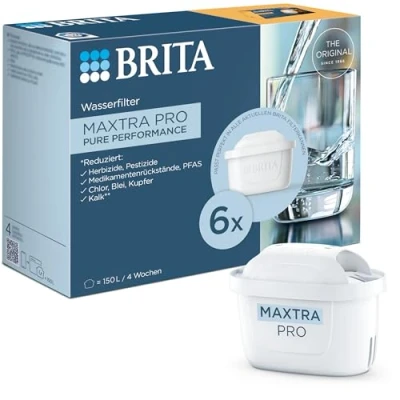 Abbildung von BRITA Wasserfilter Kartusche MAXTRA PRO All in 1 6er Pack (Halbjahresvorrat): Original Ersatzkartuschen Für alle Kannen. frisches Wasser. Filtert PFAS, Chlor, Kalk &amp; Metalle