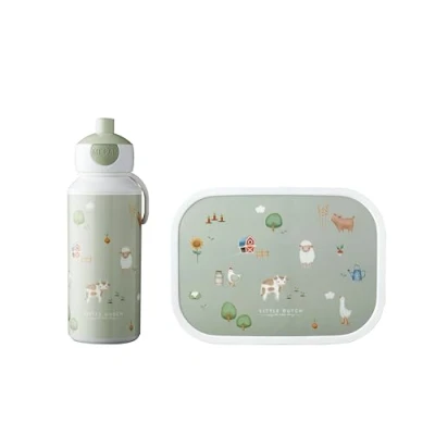 Abbildung von Mepal Lunch Set Campus Little Dutch für Kinder mit Pop up Trinkflasche &amp; Box die Schule oder unterwegs Spülmaschinenfest BPA frei 400 ml + 750 Farm