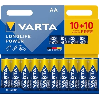 Abbildung von VARTA Batterien AA, 20 Stück, Longlife Power, Alkaline, 1,5V, ideal für Spielzeug, Funkmaus, Taschenlampen, plastikfreie Verpackung, Made in Germany