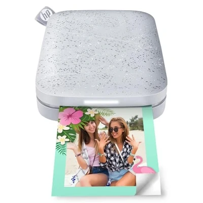 Abbildung von HP Sprocket 2x3&quot; Sofortbilddrucker für Smartphones Tragbarer, kabelloser Farbdrucker Zink Fotopapier mit Kleberückseite Drucke von kompatiblen iOS &amp; Android Geräten per Bluetooth App Luna Perle