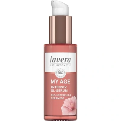 Abbildung von lavera MY AGE Öl Serum mindert Pigmentflecken Gesichtspflege für reife Haut feuchtigkeitsspendend vegan Naturkosmetik 30 ml