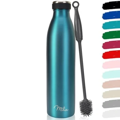 Abbildung von Milu Edelstahl Trinkflasche 350ml, 500ml, 750ml, 1L, 1.5L Thermosflasche, Isolierte Wasserflasche, Auslaufsichere Isolierflasche doppelwandig, Kohlensäure geeignet + Reinigungsbürste (Grün, 1.5L)