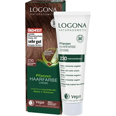 Abbildung von LOGONA Naturkosmetik Pflanzen Haarfarbe Creme 230 Maronenbraun, Braune Natur mit Henna, vegane Farbcreme für eine dauerhafte Coloration, schonende Färbung glänzendes Haar, 150ml
