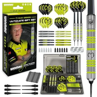 Abbildung von WINMAU MvG Dart Soft Tip Geschenkset 50 teiliges Set mit 4 Sätzen Dartschäften, Flüge und Zubehör