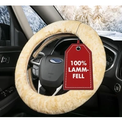 Abbildung von Walser Lammfell Lenkradbezug Auto, 100% Lenkradschutz Auto Lenkradbezug, Fell, Lenkrad Bezug, Winter Zubehoer, Winter, Wärmer beige 19543
