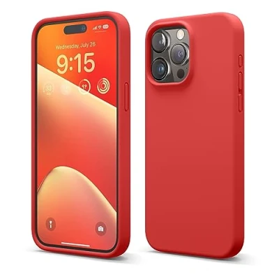 Abbildung von elago Schutzhülle aus Flüssigsilikon, kompatibel mit iPhone 15 Pro Max, Premium Qualität, Rundumschutz [stoßfeste Struktur 4 Schichten], weiches Mikrofaserfutter, Kratzfest, Rot