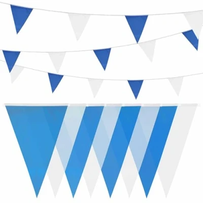Abbildung von HEKU Wimpelkette blau weiß mit 20 Wimpeln , Wetterfest,10 Meter Lang Große, Auffällige Wimpel Ideal für Veranstaltungen, Integriertem Befestigungsband