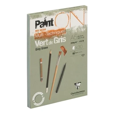 Abbildung von Clairefontaine 975704C Malblock PaintOn, verleimt, 30 Blatt Zeichenpapier 14,8x21 cm 250g, Grüngrau, 1 Stück