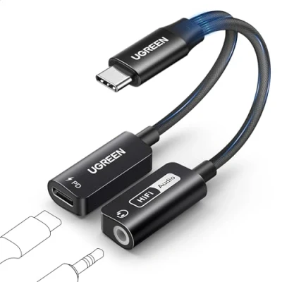 Abbildung von UGREEN Magnetischer USB C auf Klinke Adapter und Laden 60W Schnellladung, 2 in 1 Kopfhörer mit Hi Res 32Bit/384KHz für iPhone 16 Pro Max iPad Pro/Mini 6 Galaxy S24 Ultra S23