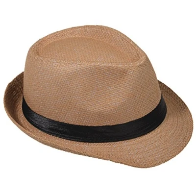 Abbildung von Strohhut Panama Fedora Trilby Gangster Hut Sonnenhut mit Stoffband Farbe: Kamel (Strohhut) Gr: 58