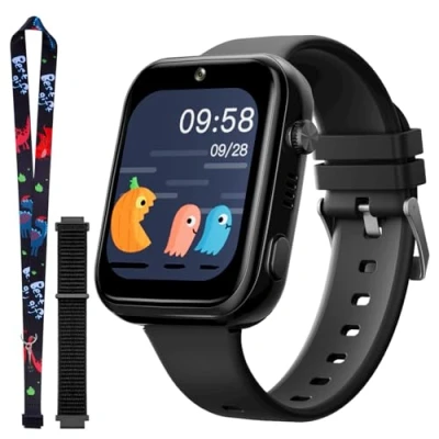 Abbildung von OKYUK T45 Smartwatch Kinder, 4G Kinder smartwatch, GPS Tracker Kinder,Armbanduhr Junge,kinderuhr mit Video Phone Call, Nachrichten, Schulmodus, SOS Funktion, Kamera und Schrittzähler (Schwarz)