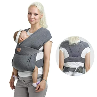 Abbildung von vrbabies Babytrage für Neugeborene ab Geburt Extra Weich, Bauchtrage Baby Tragetasche Ergonomisch (dunkelgrau)