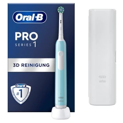 Abbildung von Oral B Pro Series 1 Elektrische Zahnbürste/Electric Toothbrush, Aufsteckbürste, 3 Putzmodi und Drucksensor für Zahnpflege, Reiseetui, Designed by Braun, blue