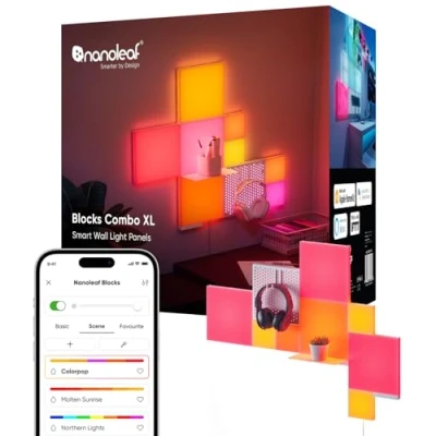 Abbildung von Nanoleaf Blocks Starter Kit 10 Pack Combo, RGBW farbwechselnde Wandlampen, Lichtpanels &amp; Regal, Pixel Art Style, App Sprachsteuerung (kompatibel mit Alexa, Apple Google Home), Deko Gaming