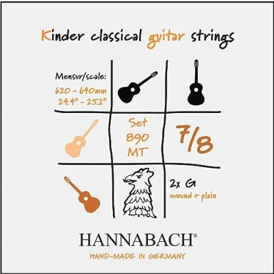 Abbildung von Hannabach Klassikgitarrensaiten Serie 890 MT für 7/8 Kindergitarre Mensur: 62 64 cm Satz mit 2 G Saiten 890MT