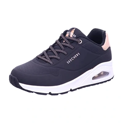Abbildung von Skechers Damen Uno Shimmer Away Sneaker, Black Durabuck Rose Gold Duraleather Trim, 38 EU