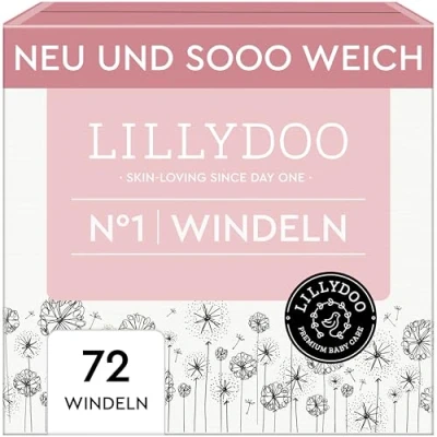 Abbildung von LILLYDOO hautfreundliche Baby Windeln Größe 1 (2 5 kg), Halbmonatsbox (72 Stück), Sicherer Auslaufschutz, Weich, Ohne Parfüme &amp; Lotionen für empfindliche Haut, Dermatologisch getestet