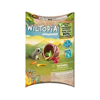 Abbildung von PLAYMOBIL WILTOPIA 71066 Waschbärbaby aus nachhaltigem Material inklusive vielen Zubehör und Tier Sammelkarte mit QR Code spannenden Audio Content, ab 4 Jahren