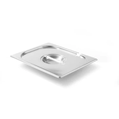 Abbildung von HENDI Gastronorm Deckel mit Löffelaussparung, für Gastronormbehälter, Temperaturbeständig von 40 bis 300C, Heissluftöfen Chafing Dishes Bain Marie, Stapelbar, GN 1/2, 265x325mm, Edelstahl