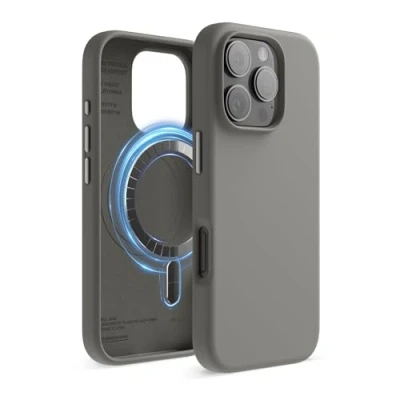 Abbildung von elago Magnetisch Silikon Hülle Kompatibel mit iPhone 16 Pro 6,3 Zoll, Allen MagSafe Zubehör Eingebaute Magnete, Soft Grip Silikon, Stoßfest (Mittelgrau)